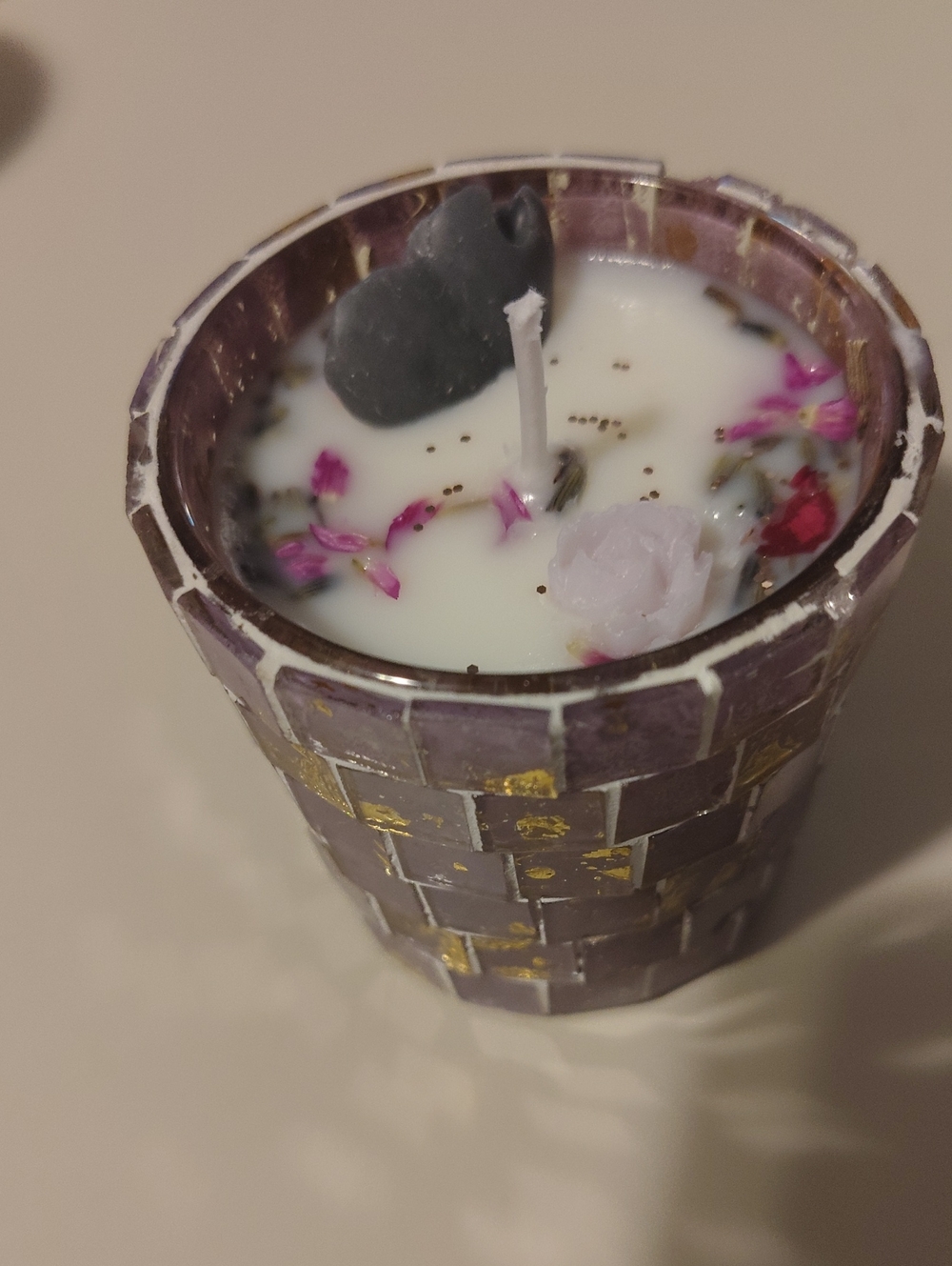 Hand-Poured Lavender Soy Candle in Purple Mosaic Votive
